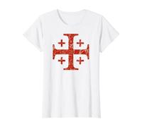 Knights Templar Jerusalem Cross Red Distressed Value Graphic T-Shirt, Women, White, S