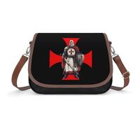Knights Templar Leather Crossbody Bags for Women Slouchy Printed Shoulder Handbag with Adjustable Strap