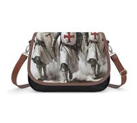 Knights Templar Leather Crossbody Bags for Women Slouchy Printed Shoulder Handbag with Adjustable Strap