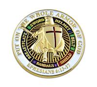 Knights Templar Put on the Whole Armor of God Round Masonic Lapel Pin - [White & Gold][1'' Diameter]