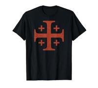 Knights Templar Red Jerusalem Cross Faded Value Graphic T-Shirt, Men, Black, XL