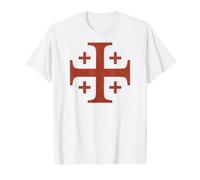 Knights Templar Red Jerusalem Cross Faded Value Graphic T-Shirt, Men, White, XL