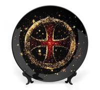 Knights Templar Seal Symbol Bone China Decorative Plate Ceramic Plates Wall Decor with Display Stand 8inch