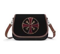 Knights Templar Seal Symbol Leather Crossbody Bags for Women Slouchy Printed Shoulder Handbag with Adjustable Strap