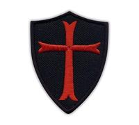 Knights Templar Shield - Black - Heat-Activated Adhesive/Iron-on Backing - Embroidered Badge/Patch