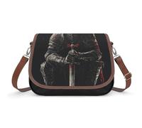 Knights with Sword Leather Crossbody Bags for Women Slouchy Printed Shoulder Handbag with Adjustable Strap