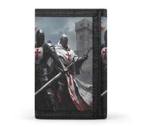 Knights with Swords Trifold Men's Wallets with 8 Card Slots & Key Hook Slim Travel Purse Money Clip