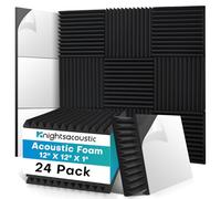 Knightsacoustic 24 Pack Sound Proof Foam Panels for Walls with Self Adhesive, 12x12x1 Acoustic Foam Panels, High Density Acoustic Panels Sound Absorbing, Fire Resistant Studio Sound Proofing Black
