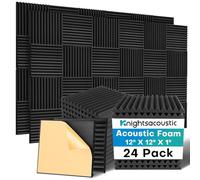 Knightsacoustic 24 Pack Sound Proof Foam Panels for Walls with Self Adhesive, 12x12x1 Acoustic Foam Panels, High Density Acoustic Panels Sound Absorbing, Fire Resistant Studio Sound Proofing Black