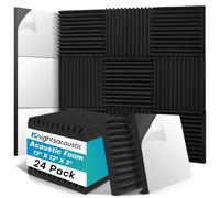 Knightsacoustic 24 Pack Sound Proof Foam Panels for Walls with Self Adhesive, 12x12x2 Acoustic Foam Panels, High Density Acoustic Panels Sound Absorbing, Fire Resistant Studio Sound Proofing Black