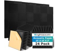 Knightsacoustic 24 Pack Sound Proof Foam Panels for Walls with Self Adhesive, 12x12x2 Acoustic Foam Panels, High Density Acoustic Panels Sound Absorbing, Fire Resistant Studio Sound Proofing Black