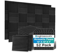 Knightsacoustic 52 Pack Acoustic Foam Panels, 1 X 12 X 12 Inches Sound Proof Foam Panels for Walls, High Density Acoustic Panels Sound Absorbing, Black Noise Cancelling Studio Wedges