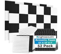 Knightsacoustic 52 Pack Acoustic Foam Panels, 1 X 12 X 12 Inches Sound Proof Foam Panels for Walls, High Density Acoustic Panels Sound Absorbing, Black White Noise Cancelling Studio Wedges