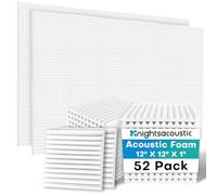 Knightsacoustic 52 Pack White Sound Proof Foam Panels for Walls, 1 X 12 X 12 Inches Acoustic Foam Panels, High Density Acoustic Panels Sound Absorbing, Noise Cancelling Studio Wedges