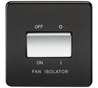 Knightsbridge Screwless 10AX 3 Pole Fan Isolator Switch - Matt Black with Chrome Rocker