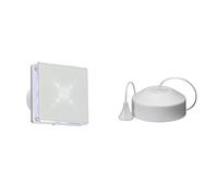 Knightsbridge 100mm/4 Led Back Lit Extractor Fan With Overrun Timer-White, EX003T + 2 Way Pull Cord Light Switch in Matt White