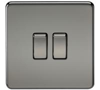 KnightsBridge 10A 2G 2 Way 230V Screwless Black Nickel Electric Wall Plate Switch