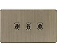 Knightsbridge SF3TOGAB Screwless 10AX 3G 2-Way Toggle Switch - Antique Brass