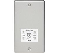 KnightsBridge 115-230V Dual Voltage Shaver Socket with White Insert - Rounded Edge Brushed Chrome