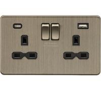 Knightsbridge 13 A 2 G Sp Switched Socket With Dual Usb C+A 5 V Dc 4.0 A Shared - Antique Brass