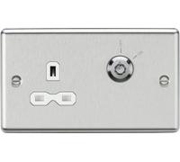 Knightsbridge 13A 1G DP Lockable socket - Brushed Chrome with white insert, (CL9LOCKBCW)