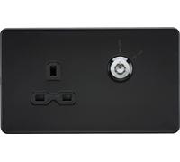 Knightsbridge 13A 1G DP Lockable socket - Matt Black with black insert, SFR9LOCKMB