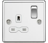 KnightsBridge 13A 1G DP Switched Socket with White Insert - Rounded Edge Polished Chrome
