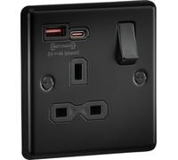 Knightsbridge Switched Socket CL9919MBB Rounded Edge 13A 1G SP + Dual USB A+C Max 18W QC/PD Matt Black