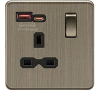 Knightsbridge 13A 1G Switched Socket with dual USB A+C [18W FASTCHARGE] - Antique Brass