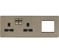 Knightsbridge 13A 2G DP Socket + 2G Modular Combination Plate - Antique Brass