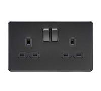 Knightsbridge Screwless 2 Gang Double Socket, Matt Black with Black Inserts - SFR9000MBB