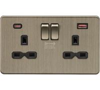 Knightsbridge SFR9945AB Screwless 13A 2G DP Switched Socket +2x USB A+C (45W FASTCHARGE) - Antique Brass