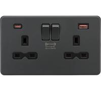 Knightsbridge SFR9945AT Screwless 13A 2G DP Switched Socket +2x USB A+C (45W FASTCHARGE) - Anthracite