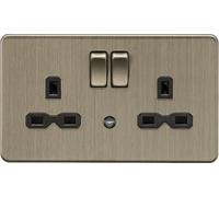 Knightsbridge 13A 2G DP switched socket with night light function - Antique Brass