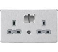 Knightsbridge 13A 2G DP Switched Socket with Night Light Function - Brushed Chrome with Grey Insert
