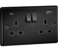 Knightsbridge 13A 2G SP Switched Socket with Dual USB C+A 5V DC 4.0A [Shared] - Matt Black with Black Insert