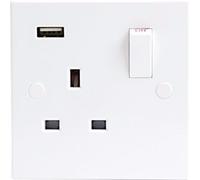 KnightsBridge 13A White 1G 230V UK 3 Switched Electric Wall Socket & USB Charger Point