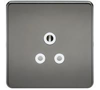 KnightsBridge 1G 5A Screwless Black Nickel Round Pin 230V Unswitched Electrical Wall Socket - White Insert
