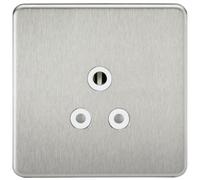 KnightsBridge 1G 5A Screwless Brushed Chrome Round Pin 230V Unswitched Electrical Wall Socket - White Insert