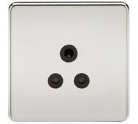 KnightsBridge 1G 5A Screwless Polished Chrome Round Pin 230V Unswitched Electrical Wall Socket - Black Insert