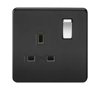 Knightsbridge SFR7000MB Screwless 13A 1G DP Switched Socket - Matt Black + Chrome Rockers