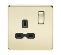 KnightsBridge 1G DP 13A Screwless Polished Brass 230V UK 3 Pin Switched Electrical Wall Socket - White Insert