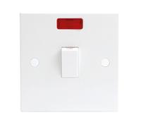 KnightsBridge 20A White 1G Double Pole 230V Electric Wall Plate Switch With Neon
