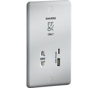 Knightsbridge CU8909 White Curved Edge 230V Shaver Socket with Dual USB A+C (5V DC 2.4A Shared, Max. 12W)