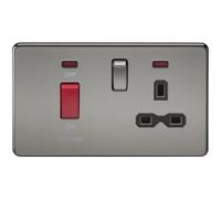 KnightsBridge 2G 45A DP 230V Screwless Black Nickel Electric Switch With Neon and Socket - Black Insert