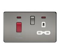 KnightsBridge 2G 45A DP 230V Screwless Black Nickel Electric Switch With Neon and Socket - White Insert