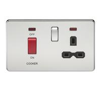 KnightsBridge 2G 45A DP 230V Screwless Polished Chrome Switch With Neon and Socket - White Insert