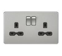 Generic Screwless 13A 2G Dp Switched Socket - Brushed Chrome With Black Insert