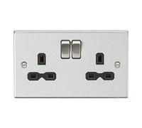 Knightsbridge 2g dp switched socket, Brushed Chrome / Black