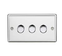 Knightsbridge 3G 2 Way 10-200W (5-150W LED) Trailing Edge dimmer - Rounded Edge Polished Chrome